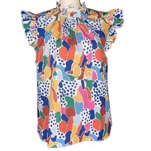 Emery Rose multi-color ruffle sleeve blouse NWT large